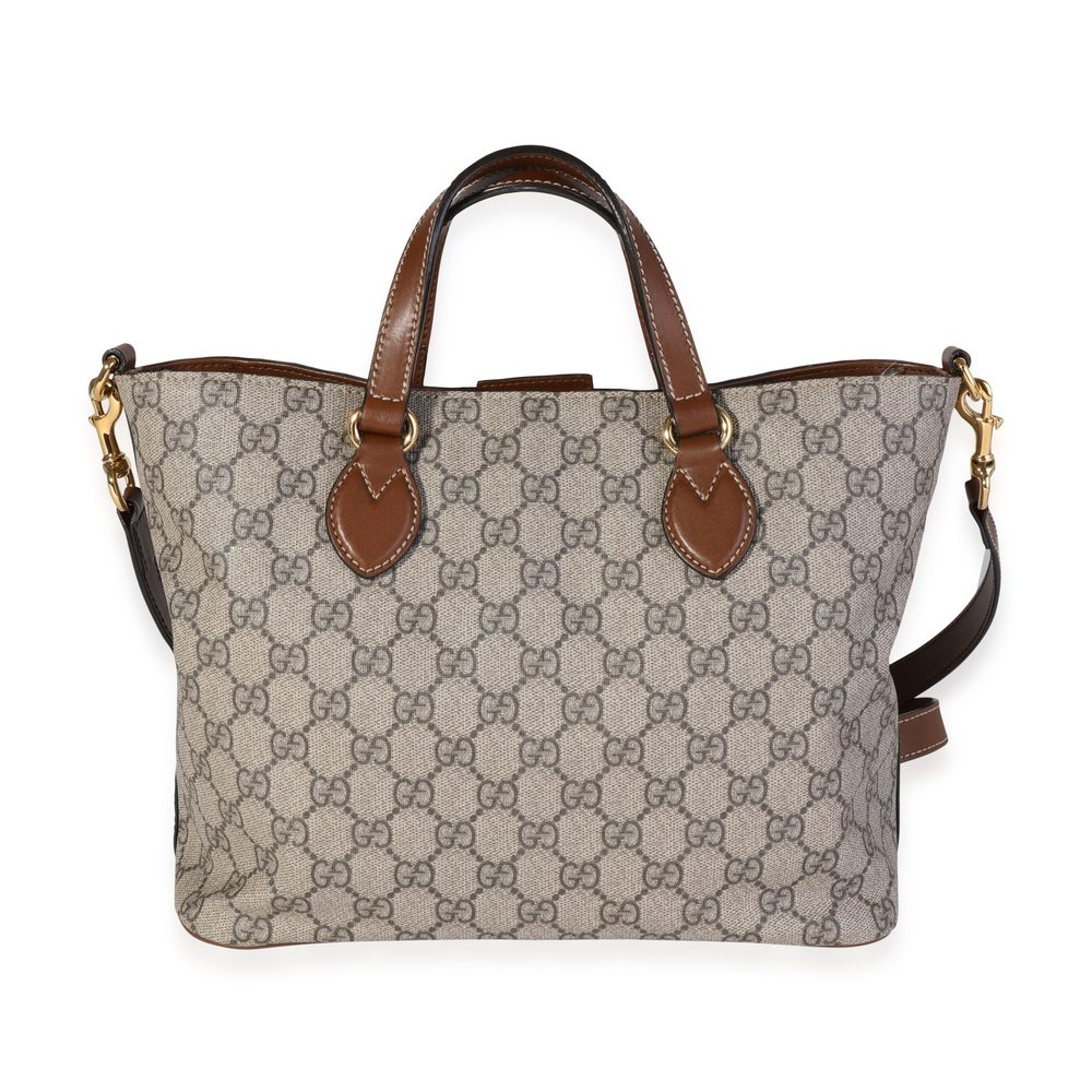 Gucci Brown Leather & GG Supreme Convertible Tote